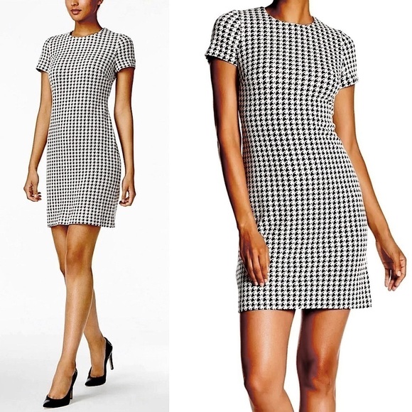 MICHAEL KORS Mini Houndstooth Check Short Sleeve Preppy Academia Shift Dress S - Picture 1 of 5